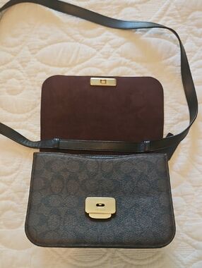 Coach Signature Monogram Shoulder Bag Dark Brown Gold Hardware Style No C5633
